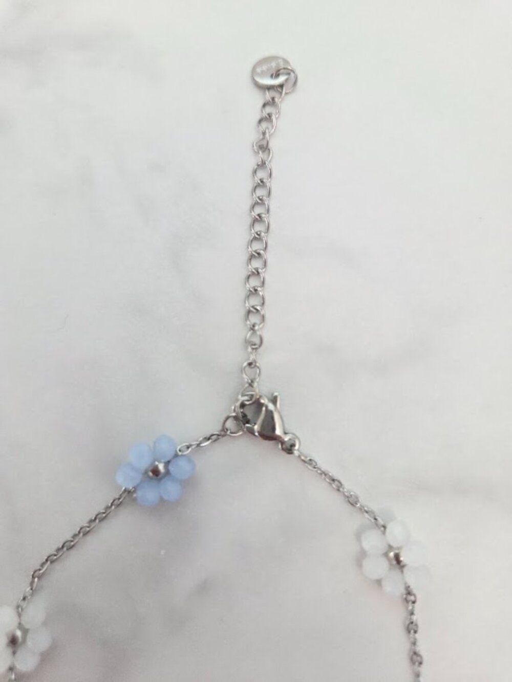 Dainty Pastel Flower Anklet Silver Tone Pink Blue Green Floral Ankle Bracelet - Picture 15 of 17